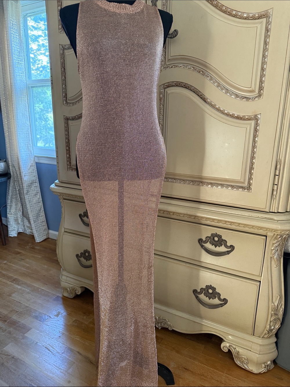 Forever 21 Rose Gold Metallic Knit Sleeveless Maxi Dress